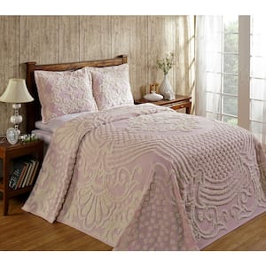 Florence Collection in Medallion Design Pink Queen 100% Cotton Tufted Chenille Bedspread