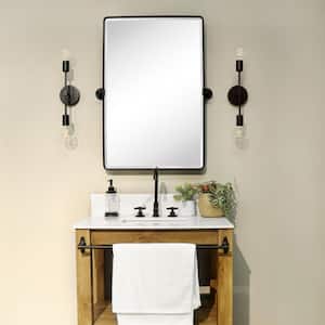 Woodvale 20 in. W x 30 in. H Medium Rectangular Metal Framed Wall Mounted Bathroom Vanity Mirror in Matt Black