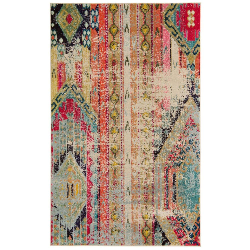 Colorful Multi-Pattern Low Pile Rectangular Area Rug