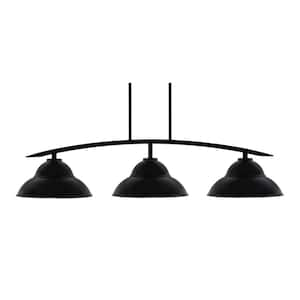 Siena 44.75 in. 3-Light Matte Black Chandelier with 13 in. Matte Black Double Bubble Metal Shades No Bulbs Included