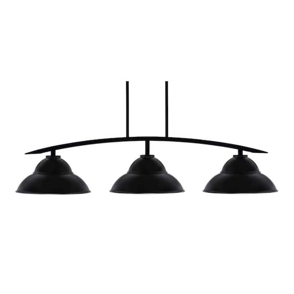 Unbranded Siena 44.75 in. 3-Light Matte Black Chandelier with 13 in. Matte Black Double Bubble Metal Shades No Bulbs Included
