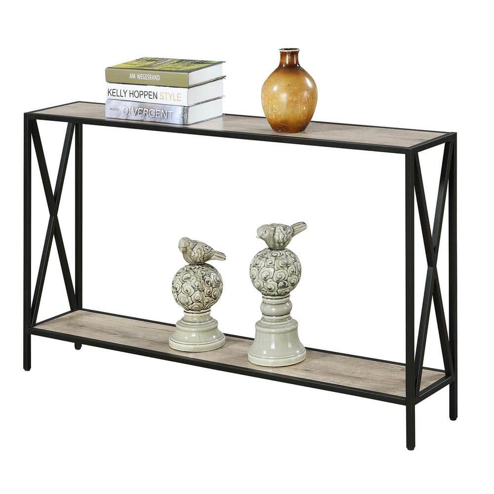 Tucson Sandstone and Black Console Table with Storage Shelf
