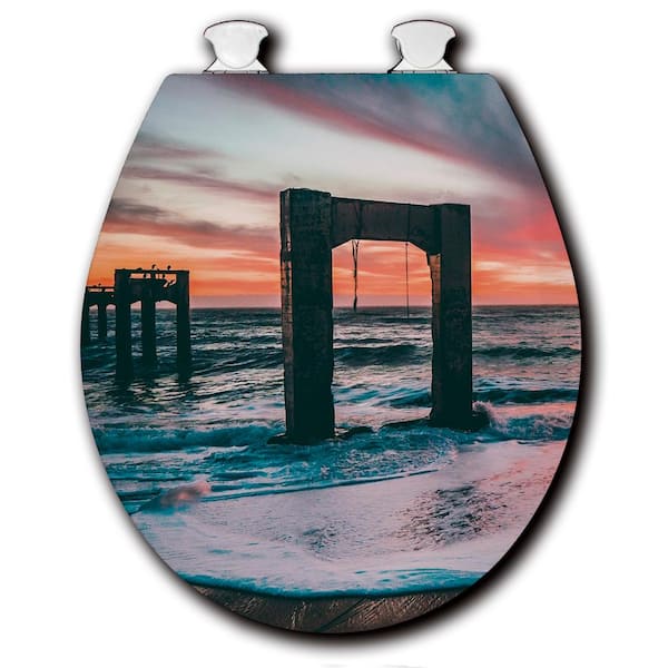 Unbranded Abandoned Pier Round Closed Front Toilet Seat in White