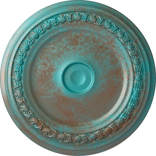 Ekena Millwork 1-1/2 in. x 31-1/8 in. x 31-1/8 in. Polyurethane Carlsbad Ceiling Medallion, Copper Green Patina