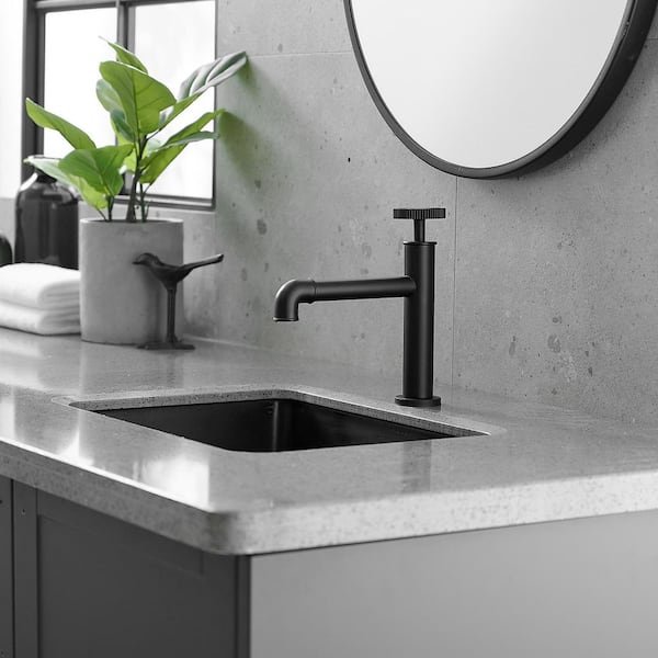Industry Style Single Handle Single Hole Bathroom Faucet in Matte Black