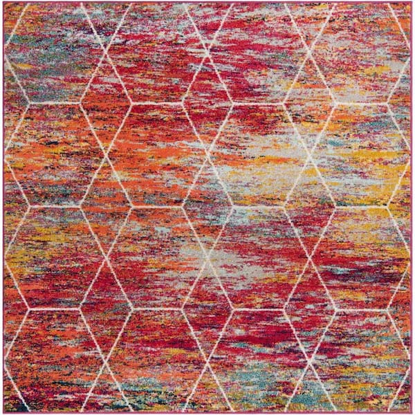 Unique Loom Trellis Frieze Geometric Multi 6 ft. 1 x 6 ft. 1 Area Rug