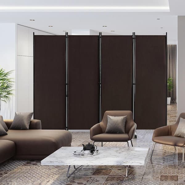4-Panel Folding Room Divider 6 ft. Rolling Privacy Screen with Lockable Wheels Brown