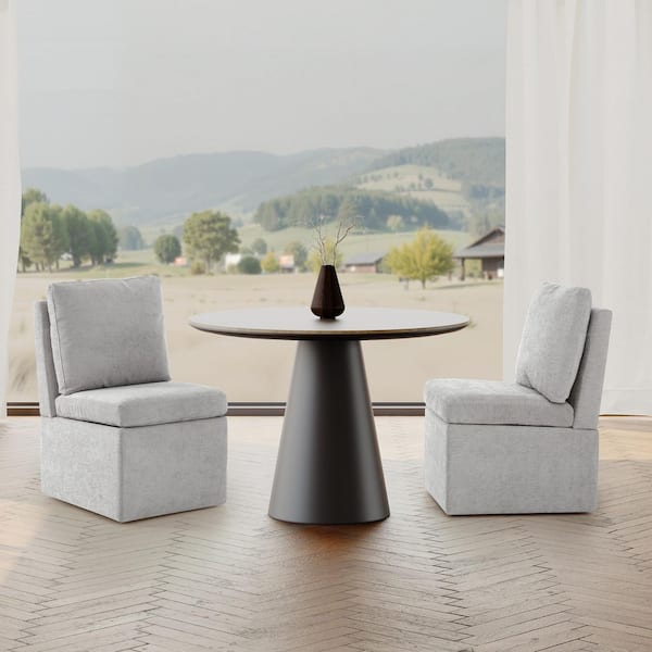 Stansberry Chenille Light Gray Fabric Upholstered Armless Dining Chair with Lift-Seat Storage, Caster Wheels (Set of 2)