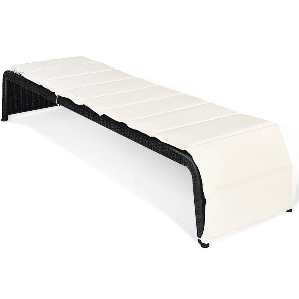 Adjustable Black Rattan Outdoor Chaise Lounge with White Cushions