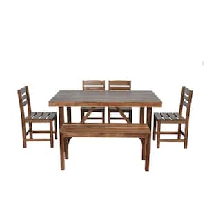 Brown 6-Piece High-Quality Wood Outdoor Dining Set
