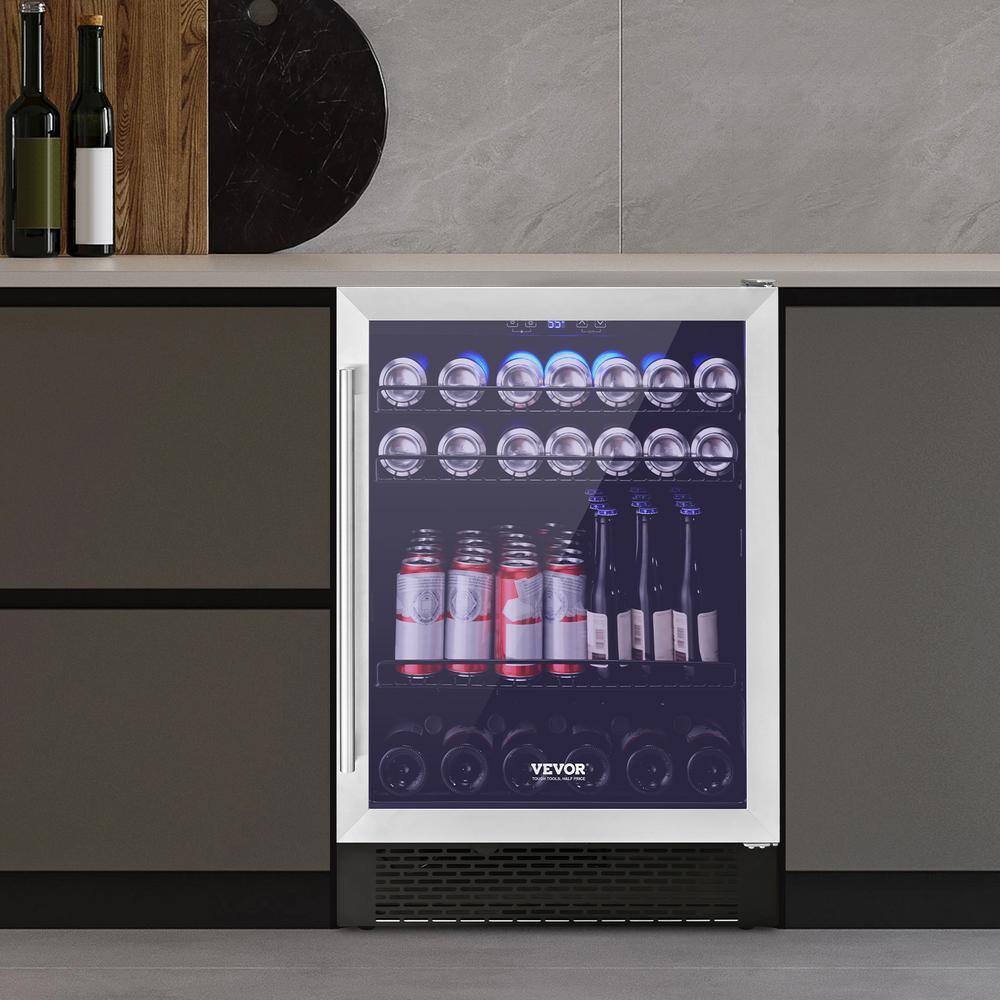 Black Stainless Steel Freestanding Beverage Refrigerator with Interior Lighting