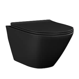 Wall Hung Toilet Bowl 1/1.6 GPF Dual Flush Square Toilet Bowl Only, in Black