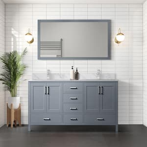 Jacques 72 in. W x 22 in. D Dark Grey Double Bath Vanity, Carrara Marble Top, Faucet Set, and 70 in. Mirror
