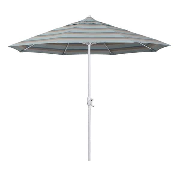 California Umbrella 9 ft. Matted White Aluminum Market Patio Umbrella Auto Tilt in Gateway Mist Sunbrella