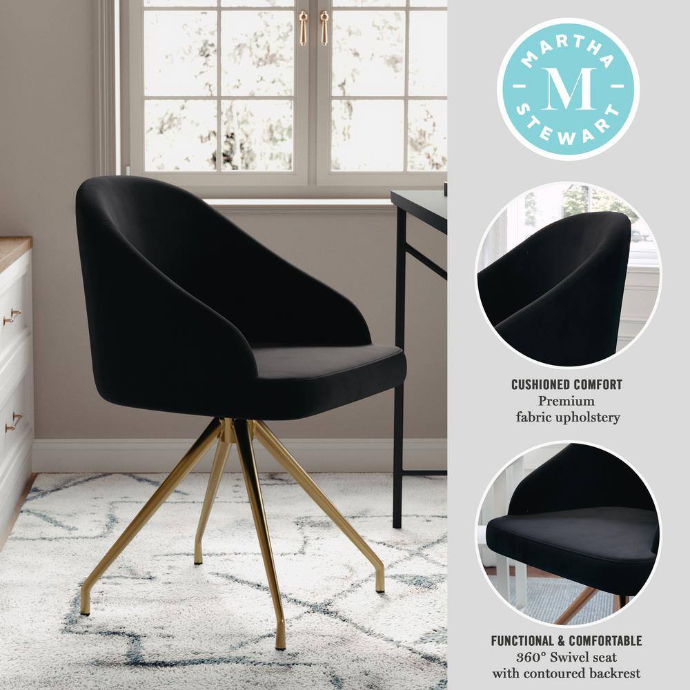 Black Velvet and Polished Nickel Swivel Office Chair