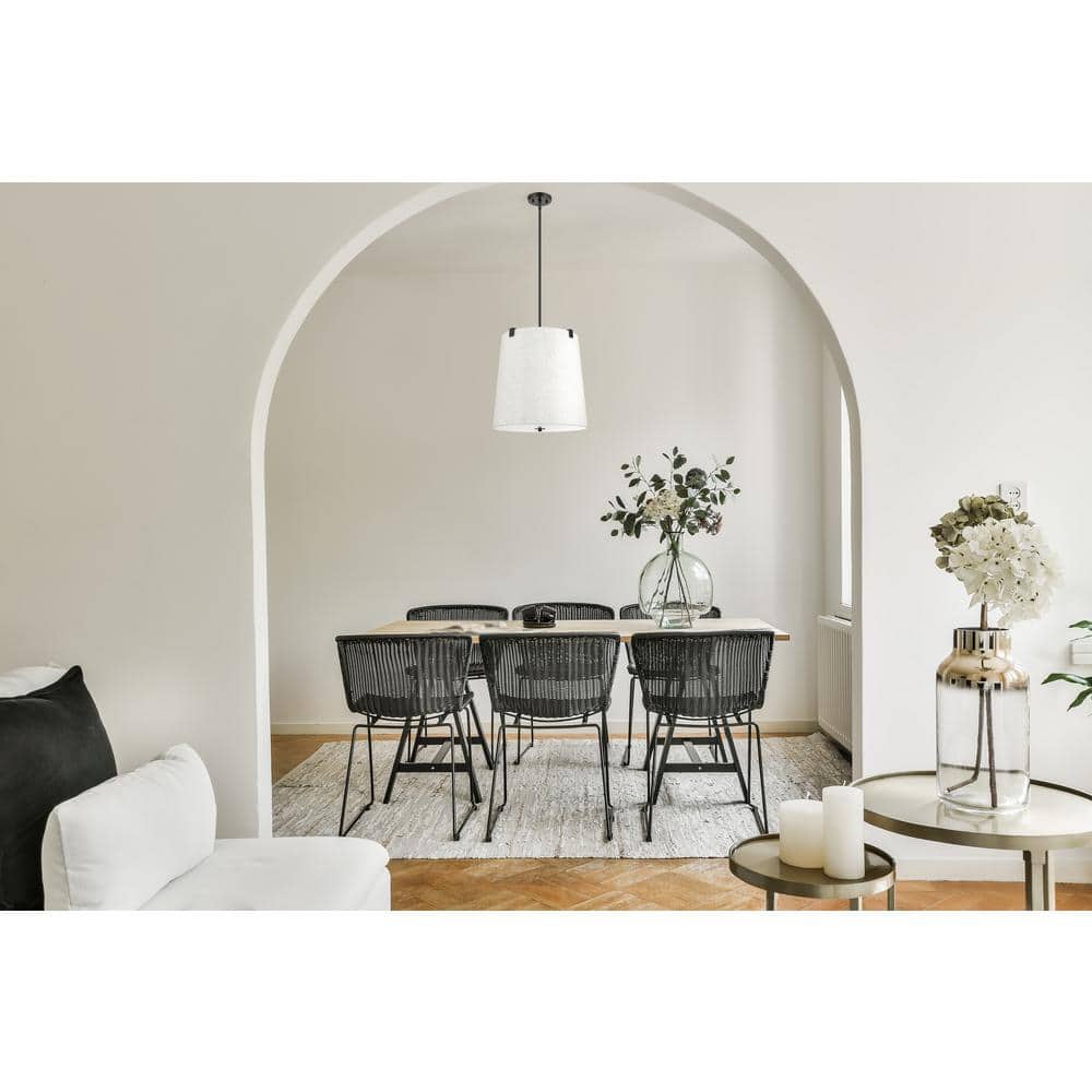 Weston Matte Black Steel Pendant Light with Cream Fabric Shade