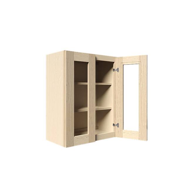 LIFEART CABINETRY Lancaster Shaker Assembled 24 in. x 12 in. x 12 in. Wall Cabinet with 2 Mullion Doors in Natural Wood