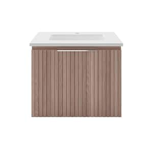 Elliot 24 in. W Single Sink Wall Hung Bath Vanity in Vanilla Oak with White Quartz Top and Sink Unassembled