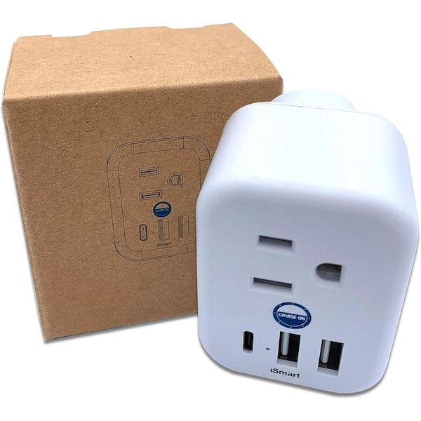 2-Outlet Power Strip Multi Plug with 2 USB-A  and  1 USB-C in White