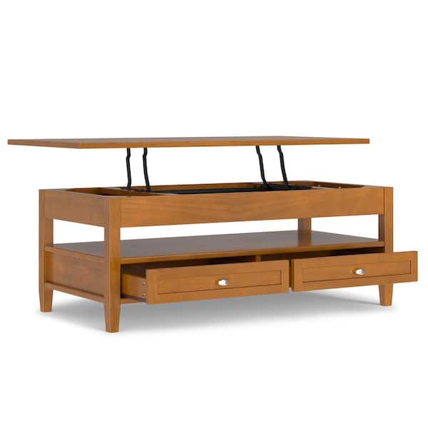 Warm Shaker SOLID WOOD 48 inch Wide Rectangle Transitional Lift Top Coffee Table in Light Golden Brown
