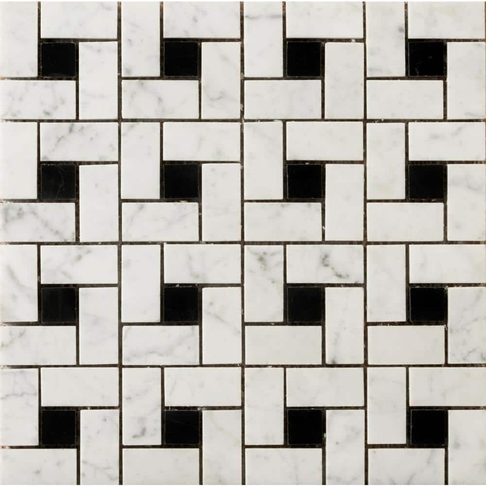 Marble Bianco Gioia Black Honed 12.01 in. x 12.01 in. x 10 mm Marble Mesh-Mounted Mosaic Tile (1 sq. ft.) price history on PriceWatchPro