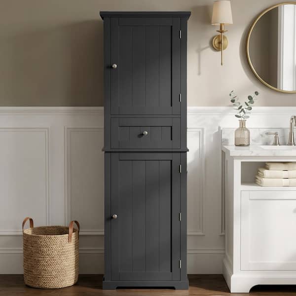Modern 22 in. W x 11 in. D x 68 in. H Black Freestanding Linen Cabinet, Bathroom Storage Cabinet with Adjustable Shelf