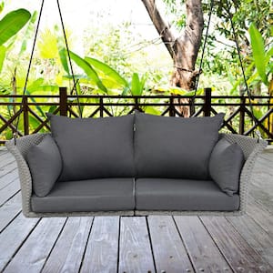 2-Person Gray PE Wicker Outdoor Porch Swing with Ropes, Patio Swing Chair Loveseat with Dark Gray Cushion