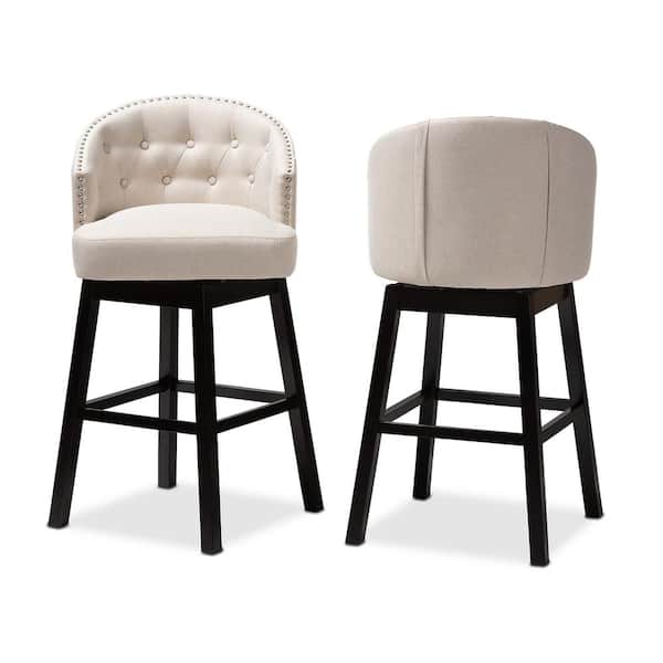 Baxton Studio Theron 42 in. Light Beige and Espresso Bar Stool (Set of 2)