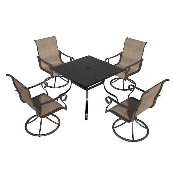 Clihome Outdoor 5 Piece Steel Patio Swivel Chair Dining Set(1 Square Table,4 Chairs )