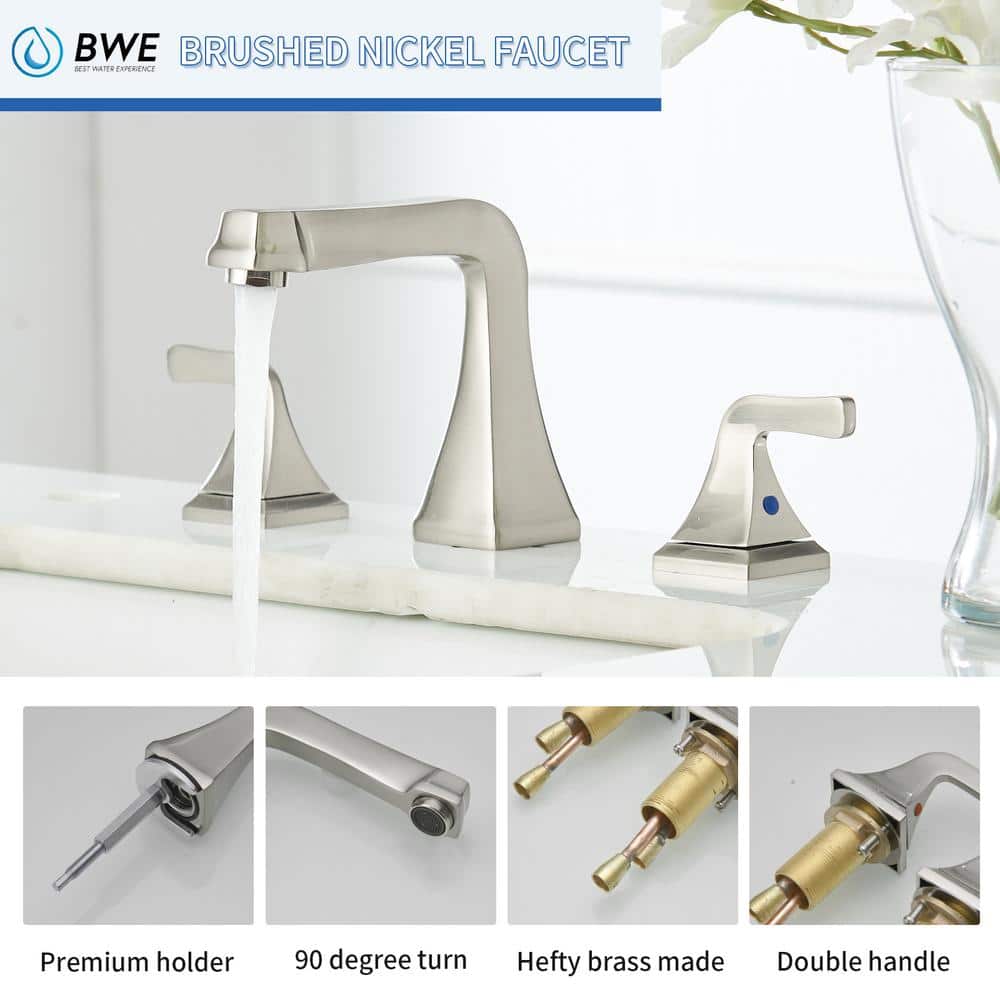 Elegant Brushed Nickel 2-Handle Widespread Bathroom Faucet with Pop-Up Drain