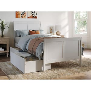 Portland White Twin XL Solid Wood Storage Platform Bed with Matching Foot Board with 2 Bed Drawers