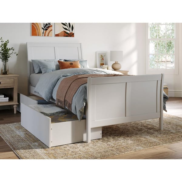 AFI Portland White Twin XL Solid Wood Storage Platform Bed with Matching Foot Board with 2 Bed Drawers