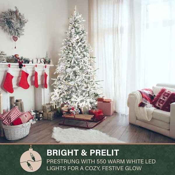 Fraser Hill Farm 7.5-ft. Pre-Lit Mountain Pine Snow Flocked