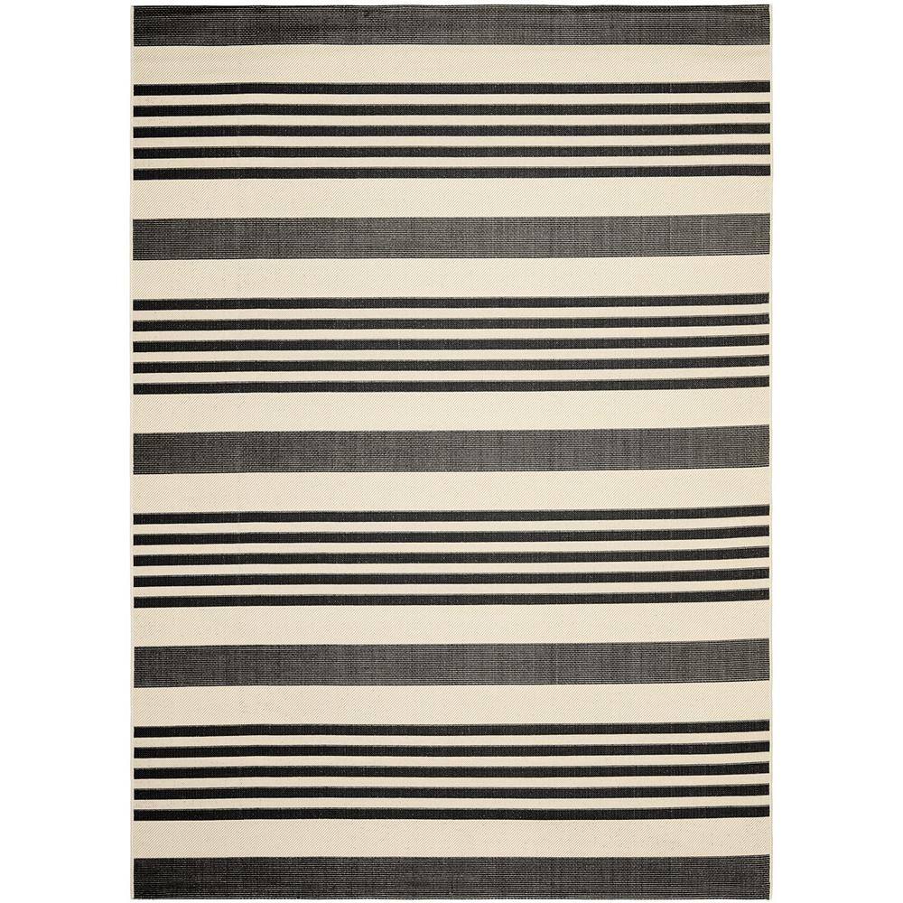 Black 8 ft. x 10 ft. Striped Polypropylene Indoor/Outdoor Area Rug