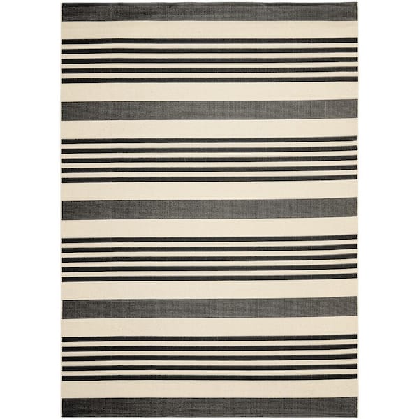 Unbranded Black 8 ft. x 10 ft. Striped Polypropylene Indoor/Outdoor Area Rug