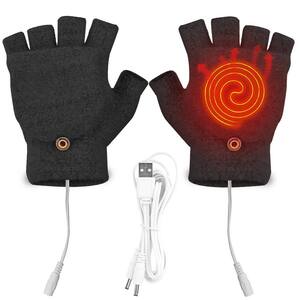 USB Wool Heated Gloves Mitten Half Fingerless Glove Electric Heated Gloves, Black