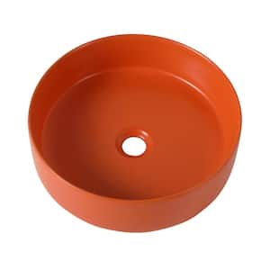 15.7 in. W x 4.7 in. H Matte Hermes Orange Ceramic Round Bathroom Vessel Sink