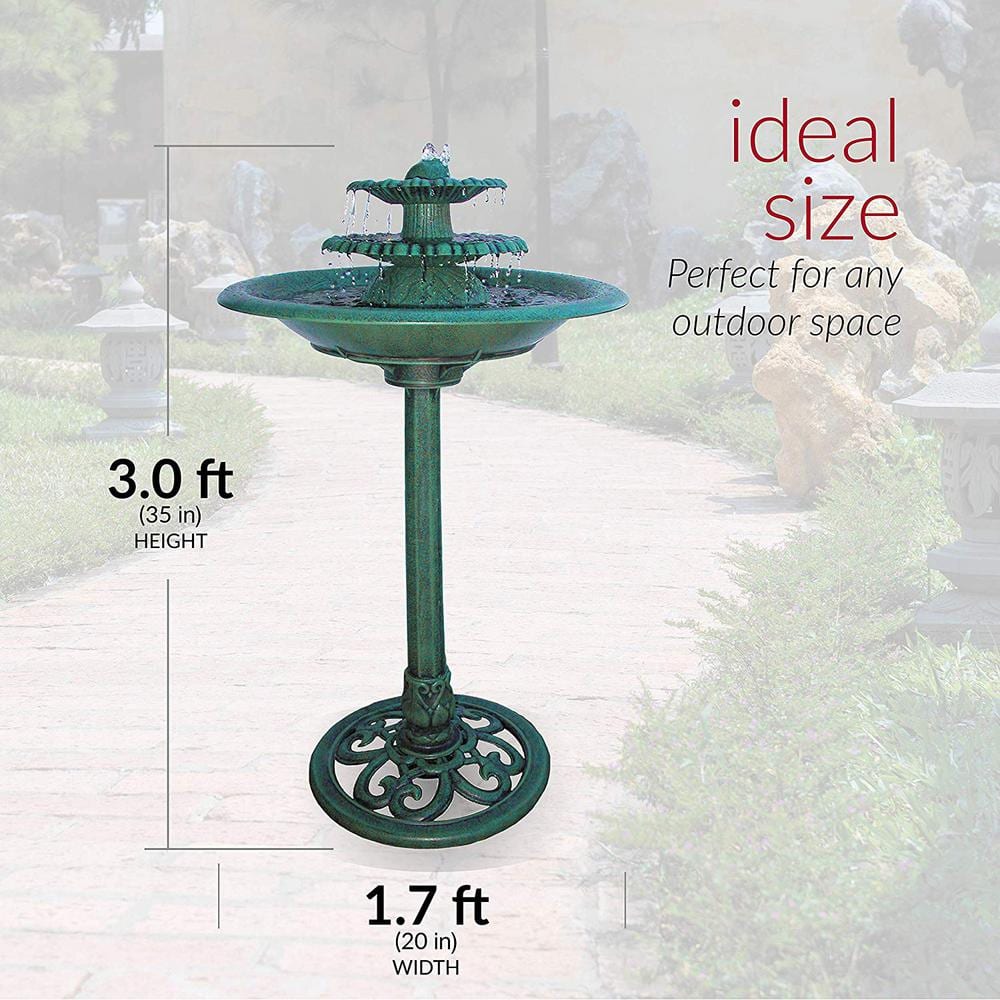 Green 3-Tier Pedestal Water Fountain Bird Bath