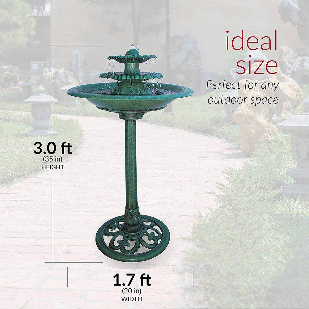 Green 3-Tier Pedestal Water Fountain Bird Bath