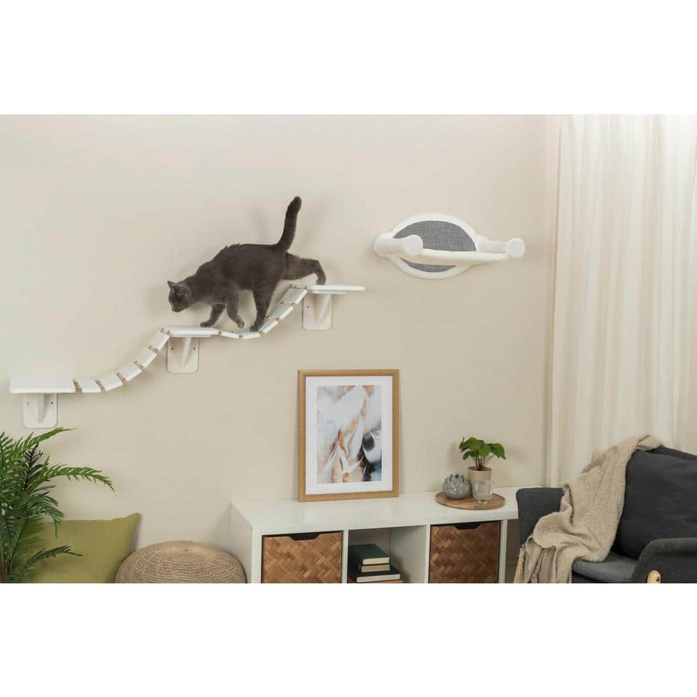 White Wall Mounted Cat Bridge with Sisal Steps