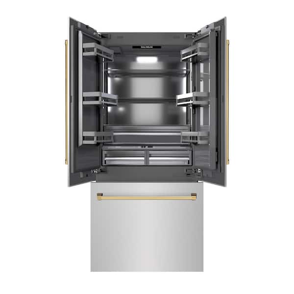 36 in. 19.6 cu. ft. Built-in Bottom Freezer Refrigerator in Stainless Steel with Graphite Gray Interior & Gold Accents
