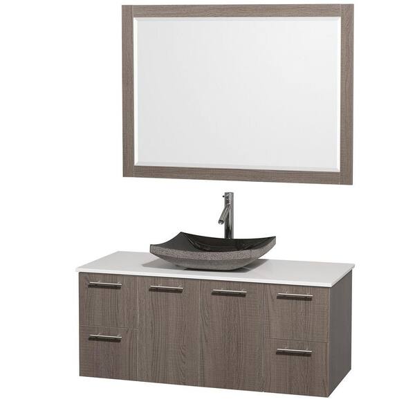 Wyndham Collection Amare 48 in. Vanity in Grey Oak with Man-Made Stone Vanity Top in White and Black Granite Sink