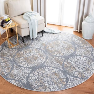 Martha Stewart Isabella Silver/Ivory 7 ft. x 7 ft. Abstract Circle Floral Round Area Rug