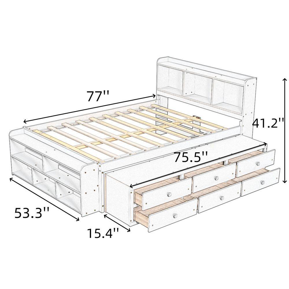 Espresso Brown Wood Frame Full Size Platform Bed with Bookcase Headboard and Storage Drawers - thumbnail 9