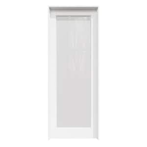 30 in. x 80 in. 1-Lite Frosted Glass Right-Handed White Solid Core MDF Prehung Door with Quick Assemble Jamb Kit