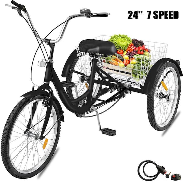 Adult Trikes 3 Wheel Bikes Three-Wheeled Bicycles Cruise Trike with Shopping Basket for Seniors 24 inch Adult Tricycles 7 Speed Men. Women 