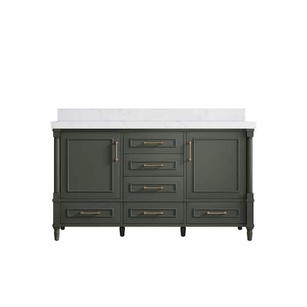 Willow Collections Hudson 60 in. W x 22 in. D x 36 in. H Single Sink Bath Vanity in Pewter Green with 2 in Empira Quartz Top