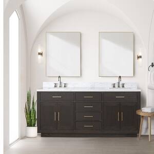 Condor 72 in W x 22 in D Brown Oak Double Bath Vanity, Carrara Marble Top, and 34 in Mirrors