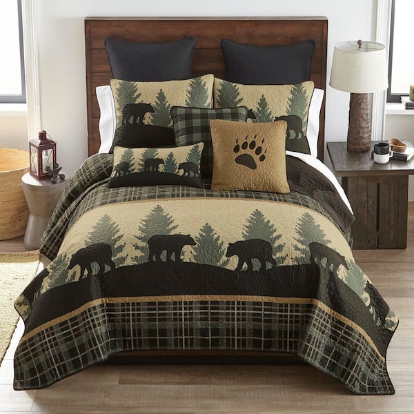 DONNA SHARP Bear Walk Plaid Green Polyester Twin Quilt