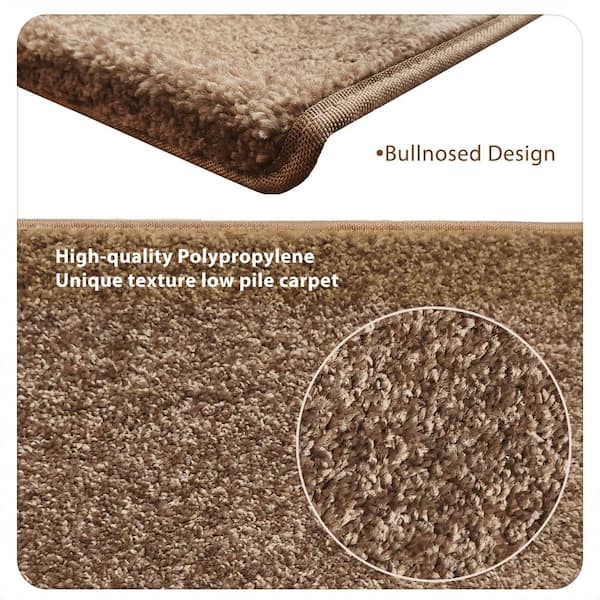 Camel Brown 9.5 in. x 30 in. x 1.2 in. Bullnose Polypropylene Indoor Non-slip Carpet Stair Tread Cover (Set of 14)